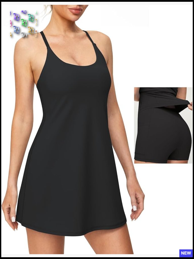 Tennis Dress With Shorts Underneath Athletic Dress Pockets Built-In Bra X-Back